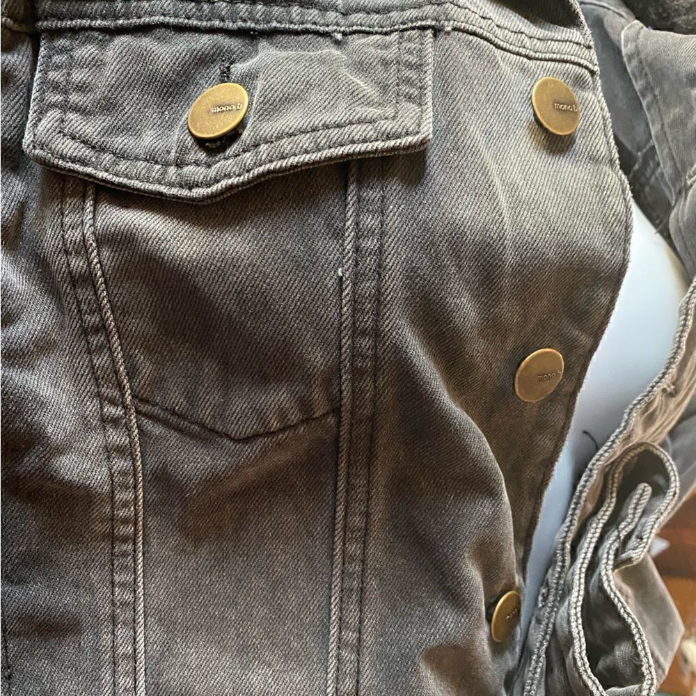 Black/grey  denim jacket with removable faux fur collar sz M - Picture 10 of 16
